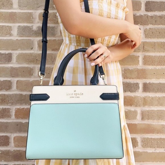 Kate Spade Top Zip Satchel Crossbody Poolside Multi Blue Colorblock - Picture 3 of 7